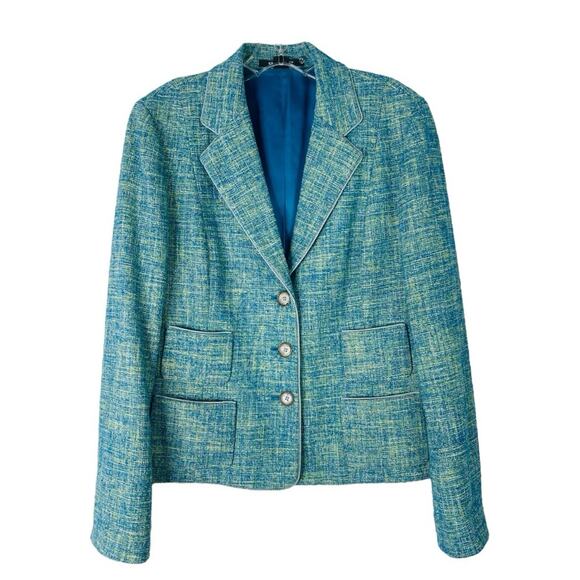 Ellen Tracy blue yellow tweed button preppy office blazer 10 - Picture 1 of 6